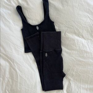 Free People Happiness Runs Ribbed High Rise 7/8 Leggings and Matching Sports Bra